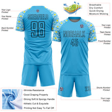 Load image into Gallery viewer, Custom Sky Blue Black Geometric Shape Sublimation Soccer Uniform Jersey