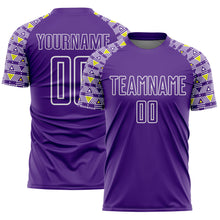 Load image into Gallery viewer, Custom Purple White Geometric Shape Sublimation Soccer Uniform Jersey