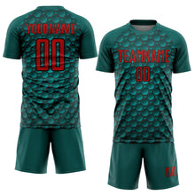 Load image into Gallery viewer, Custom Midnight Green Red-Black Geometric Shape Sublimation Soccer Uniform Jersey