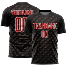 Load image into Gallery viewer, Custom Black Red-White Geometric Shape Sublimation Soccer Uniform Jersey