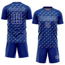 Load image into Gallery viewer, Custom Royal White Geometric Shape Sublimation Soccer Uniform Jersey