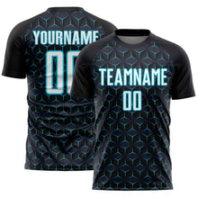 Load image into Gallery viewer, Custom Black White-Lakes Blue Geometric Shape Sublimation Soccer Uniform Jersey