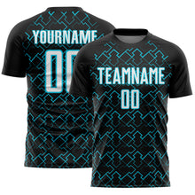 Load image into Gallery viewer, Custom Black White-Lakes Blue Geometric Shape Sublimation Soccer Uniform Jersey
