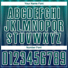 Load image into Gallery viewer, Custom Neon Green Navy-White Gradient Line Sublimation Soccer Uniform Jersey