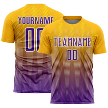 Load image into Gallery viewer, Custom Gold Purple-White Gradient Line Sublimation Soccer Uniform Jersey