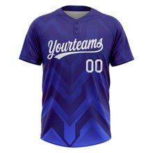 Load image into Gallery viewer, Custom Dark Purple White-Royal 3D Pattern Two-Button Unisex Softball Jersey
