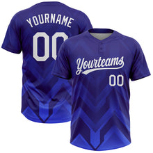 Load image into Gallery viewer, Custom Dark Purple White-Royal 3D Pattern Two-Button Unisex Softball Jersey