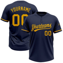 Load image into Gallery viewer, Custom Navy Gold Two-Button Unisex Softball Jersey