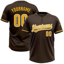 Load image into Gallery viewer, Custom Brown Gold-White Two-Button Unisex Softball Jersey