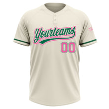 Load image into Gallery viewer, Custom Cream Pink-Kelly Green Two-Button Unisex Softball Jersey