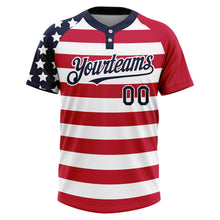 Load image into Gallery viewer, Custom White Navy-Red 3D American Flag Fashion Two-Button Unisex Softball Jersey