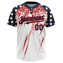 Load image into Gallery viewer, Custom White Navy-Red 3D American Flag Fashion Two-Button Unisex Softball Jersey