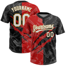 Load image into Gallery viewer, Custom Graffiti Pattern Black Red-Old Gold 3D Two-Button Unisex Softball Jersey