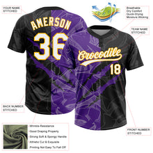 Load image into Gallery viewer, Custom Graffiti Pattern Black Purple-Gold 3D Two-Button Unisex Softball Jersey