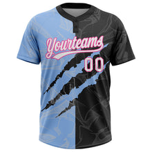 Load image into Gallery viewer, Custom Graffiti Pattern Black Light Blue-Pink 3D Two-Button Unisex Softball Jersey