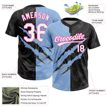 Load image into Gallery viewer, Custom Graffiti Pattern Black Light Blue-Pink 3D Two-Button Unisex Softball Jersey