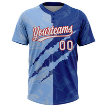 Load image into Gallery viewer, Custom Graffiti Pattern Light Blue Royal-Red 3D Two-Button Unisex Softball Jersey