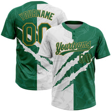 Load image into Gallery viewer, Custom Graffiti Pattern Kelly Green-Old Gold 3D Two-Button Unisex Softball Jersey