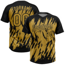 Load image into Gallery viewer, Custom Black Old Gold 3D Pattern Abstract Sharp Shape Two-Button Unisex Softball Jersey