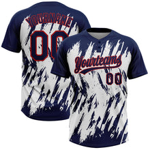 Load image into Gallery viewer, Custom Navy Red-White 3D Pattern Abstract Sharp Shape Two-Button Unisex Softball Jersey