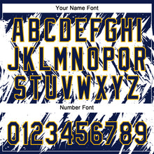 Load image into Gallery viewer, Custom Navy Gold-White 3D Pattern Abstract Sharp Shape Two-Button Unisex Softball Jersey