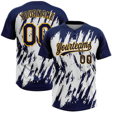 Load image into Gallery viewer, Custom Navy Gold-White 3D Pattern Abstract Sharp Shape Two-Button Unisex Softball Jersey