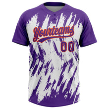 Load image into Gallery viewer, Custom Purple Orange-White 3D Pattern Abstract Sharp Shape Two-Button Unisex Softball Jersey