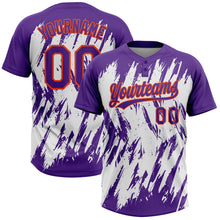 Load image into Gallery viewer, Custom Purple Orange-White 3D Pattern Abstract Sharp Shape Two-Button Unisex Softball Jersey