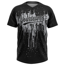 Load image into Gallery viewer, Custom Black Gray 3D Pattern Dripping Splatter Art Two-Button Unisex Softball Jersey