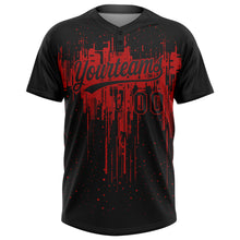 Load image into Gallery viewer, Custom Black Red 3D Pattern Dripping Splatter Art Two-Button Unisex Softball Jersey