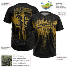 Load image into Gallery viewer, Custom Black Old Gold 3D Pattern Dripping Splatter Art Two-Button Unisex Softball Jersey