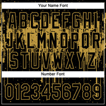 Load image into Gallery viewer, Custom Black Old Gold 3D Pattern Dripping Splatter Art Two-Button Unisex Softball Jersey