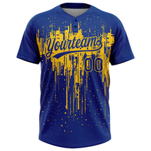 Load image into Gallery viewer, Custom Royal Yellow 3D Pattern Dripping Splatter Art Two-Button Unisex Softball Jersey