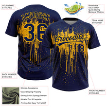 Load image into Gallery viewer, Custom Navy Gold 3D Pattern Dripping Splatter Art Two-Button Unisex Softball Jersey
