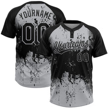 Load image into Gallery viewer, Custom Black Gray 3D Pattern Abstract Splatter Grunge Art Two-Button Unisex Softball Jersey