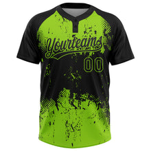 Load image into Gallery viewer, Custom Black Neon Green 3D Pattern Abstract Splatter Grunge Art Two-Button Unisex Softball Jersey