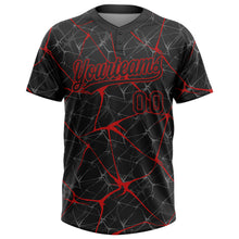 Load image into Gallery viewer, Custom Black Red 3D Pattern Abstract Network Two-Button Unisex Softball Jersey