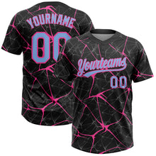 Load image into Gallery viewer, Custom Black Light Blue-Pink 3D Pattern Abstract Network Two-Button Unisex Softball Jersey