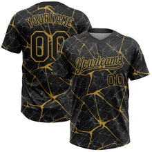 Load image into Gallery viewer, Custom Black Old Gold 3D Pattern Abstract Network Two-Button Unisex Softball Jersey