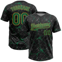 Load image into Gallery viewer, Custom Black Kelly Green-Old Gold 3D Pattern Abstract Network Two-Button Unisex Softball Jersey