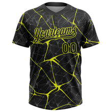 Load image into Gallery viewer, Custom Black Neon Yellow 3D Pattern Abstract Network Two-Button Unisex Softball Jersey