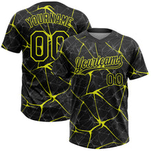 Load image into Gallery viewer, Custom Black Neon Yellow 3D Pattern Abstract Network Two-Button Unisex Softball Jersey