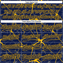 Load image into Gallery viewer, Custom Navy Gold 3D Pattern Abstract Network Two-Button Unisex Softball Jersey