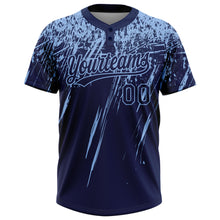 Load image into Gallery viewer, Custom Navy Light Blue 3D Pattern Abstract Sharp Shape Two-Button Unisex Softball Jersey