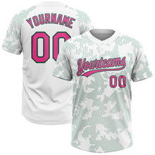 Load image into Gallery viewer, Custom White Pink-Kelly Green 3D Pattern Curve Lines Two-Button Unisex Softball Jersey