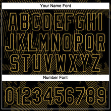 Load image into Gallery viewer, Custom Black Old Gold 3D Pattern Curve Lines Two-Button Unisex Softball Jersey