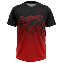 Load image into Gallery viewer, Custom Black Red 3D Pattern Gradient Square Shapes Two-Button Unisex Softball Jersey