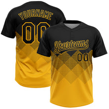 Load image into Gallery viewer, Custom Black Gold 3D Pattern Gradient Square Shapes Two-Button Unisex Softball Jersey