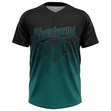 Load image into Gallery viewer, Custom Black Teal 3D Pattern Gradient Square Shapes Two-Button Unisex Softball Jersey