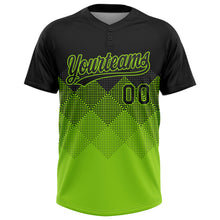 Load image into Gallery viewer, Custom Black Neon Green 3D Pattern Gradient Square Shapes Two-Button Unisex Softball Jersey